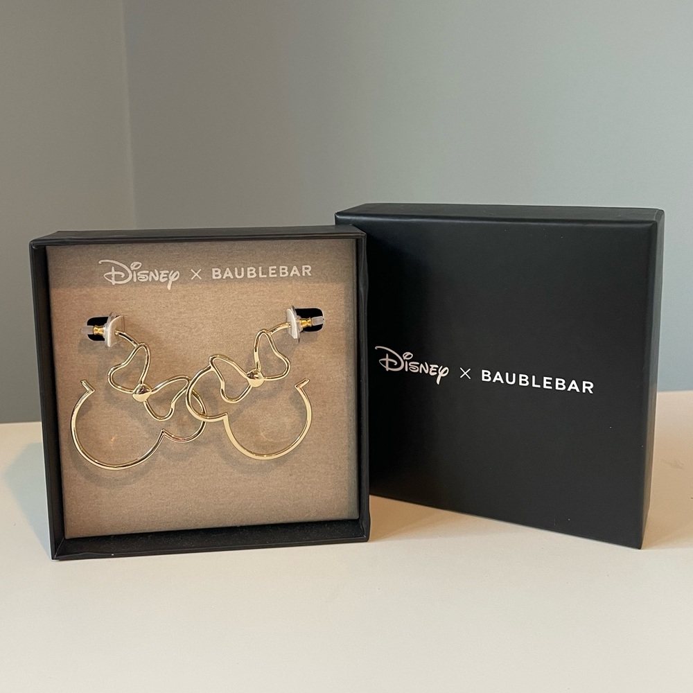 NWT Disney x BaubleBar Minnie Mouse Gold Hoop Earrings